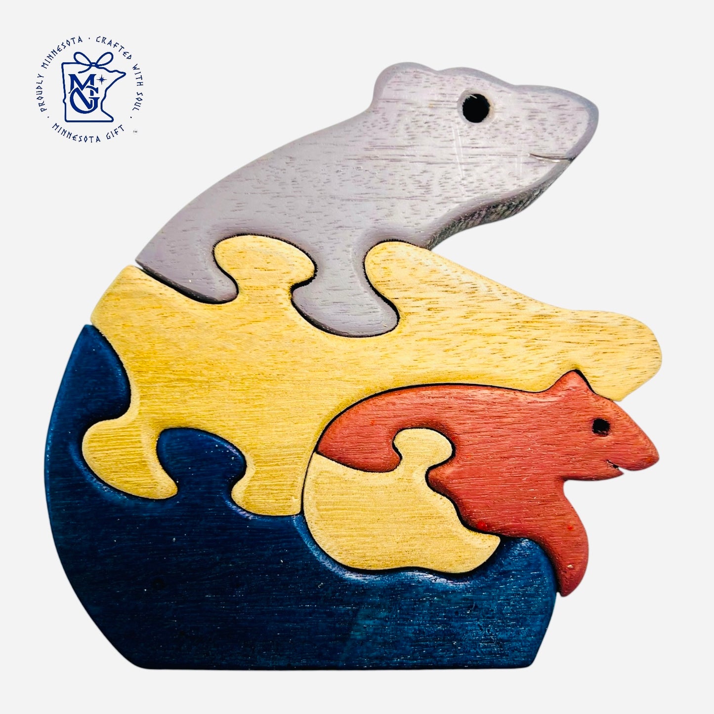 Bear family - Handmade Animal Wooden Puzzle Vintage