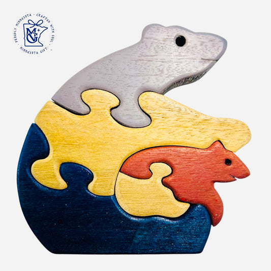Bear family - Handmade Animal Wooden Puzzle Vintage
