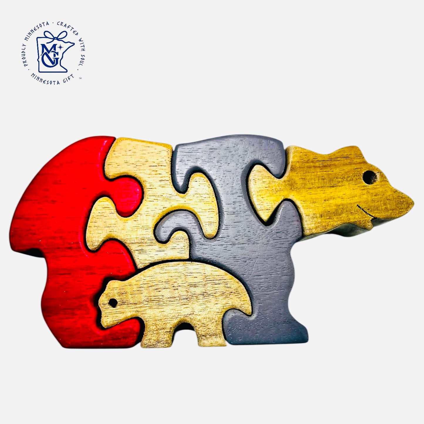 Bear family - Handmade Animal Wooden Puzzle Vintage
