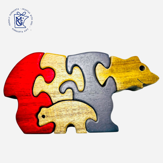 Bear family - Handmade Animal Wooden Puzzle Vintage