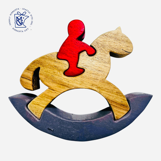 WOODEN HORSE ROCKING - Wooden Animal Puzzle Toy for Kids